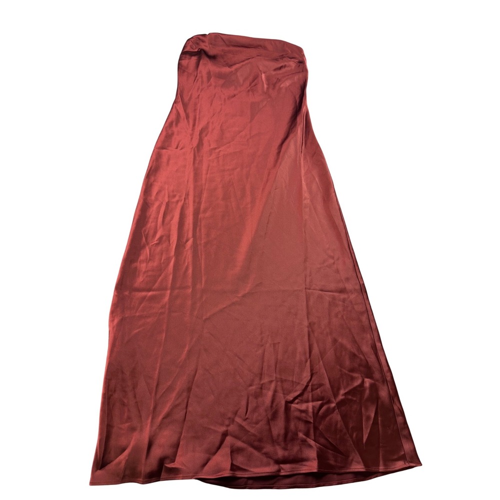 Steve Madden Jessamine Gown Women M Red Spiced Apple Satin Maxi Strapless Formal